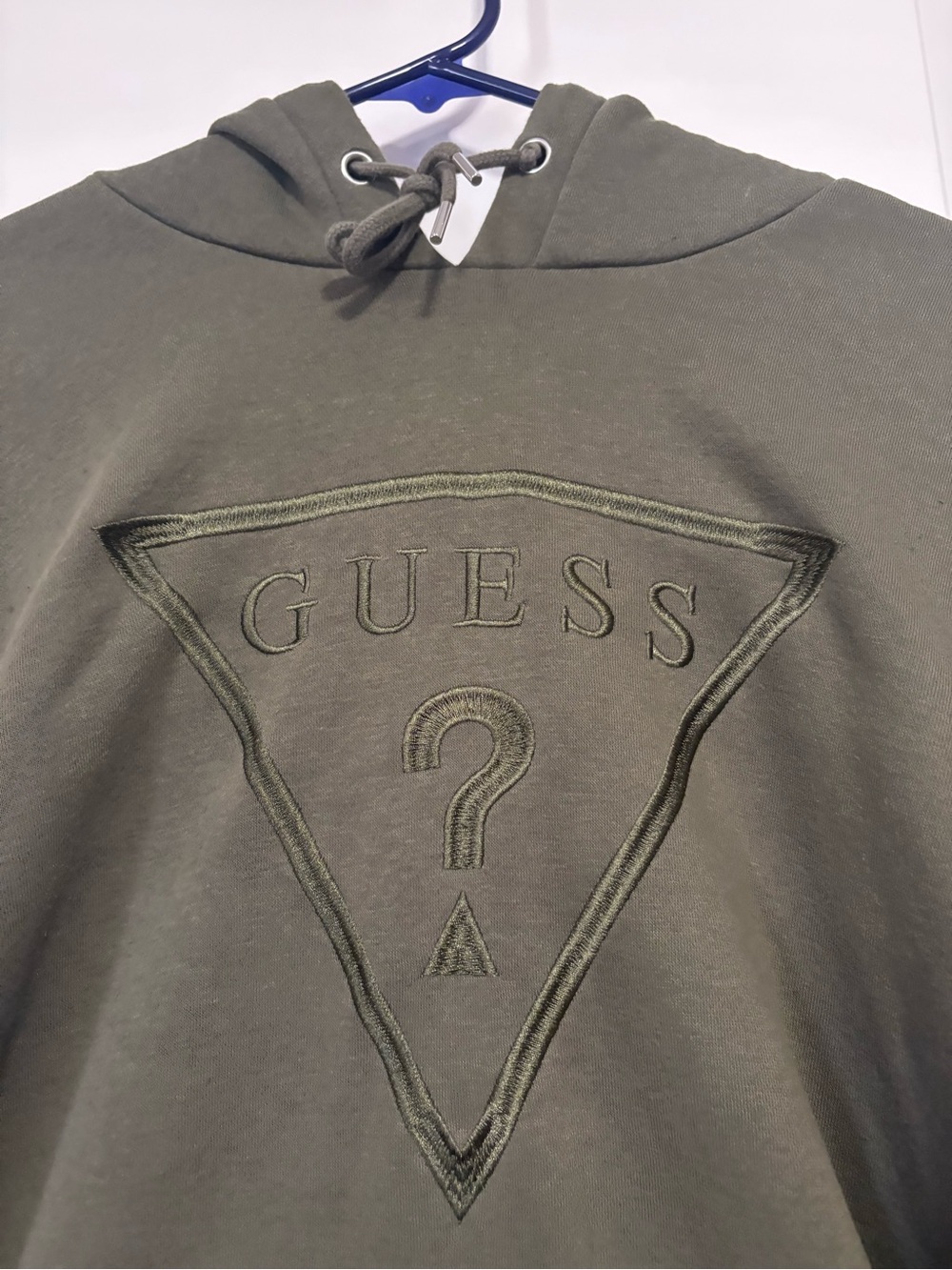 Guess Olive Green Embroidered Vintage Triangle Logo Crewneck Hoodie